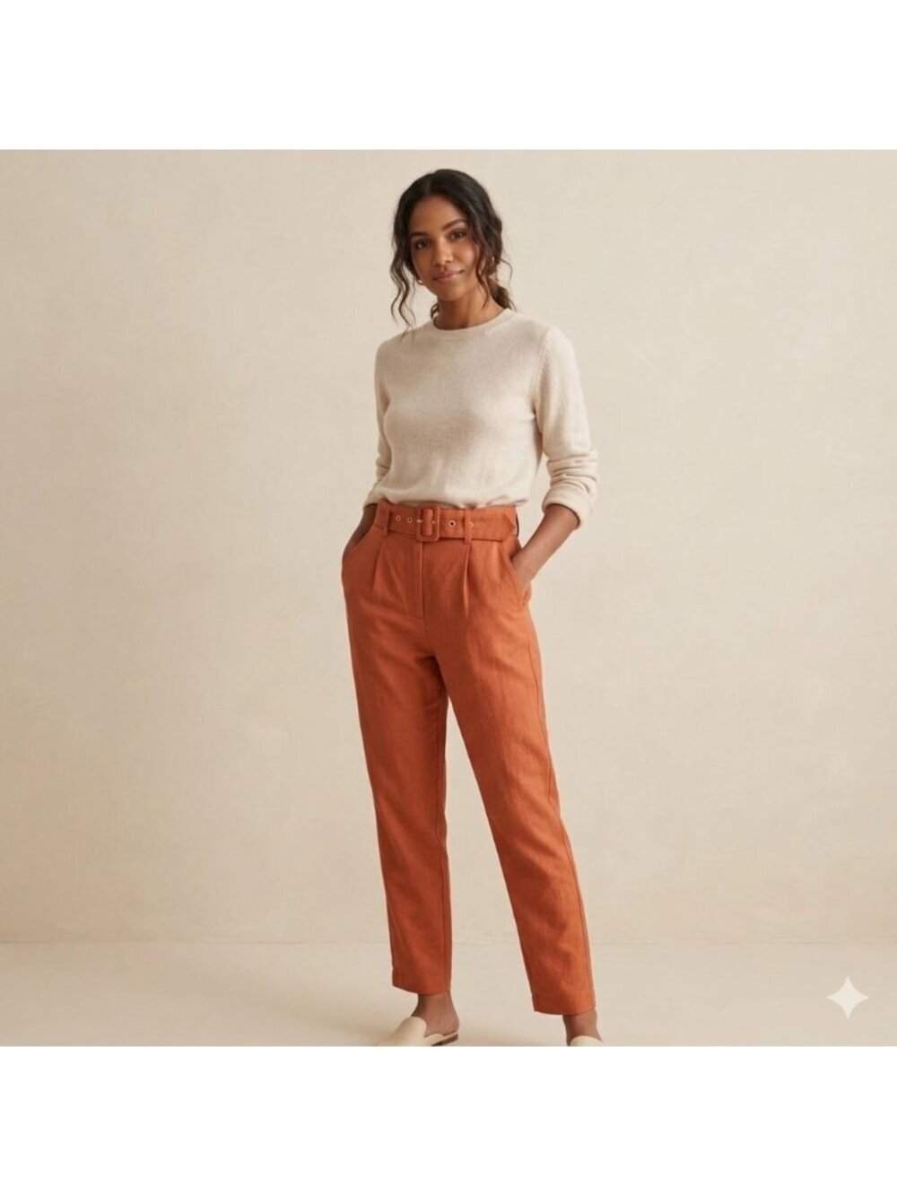 Camila Coelho Kira Pants Womens XS Rust Orange Linen Blend Stretch Quiet Luxury